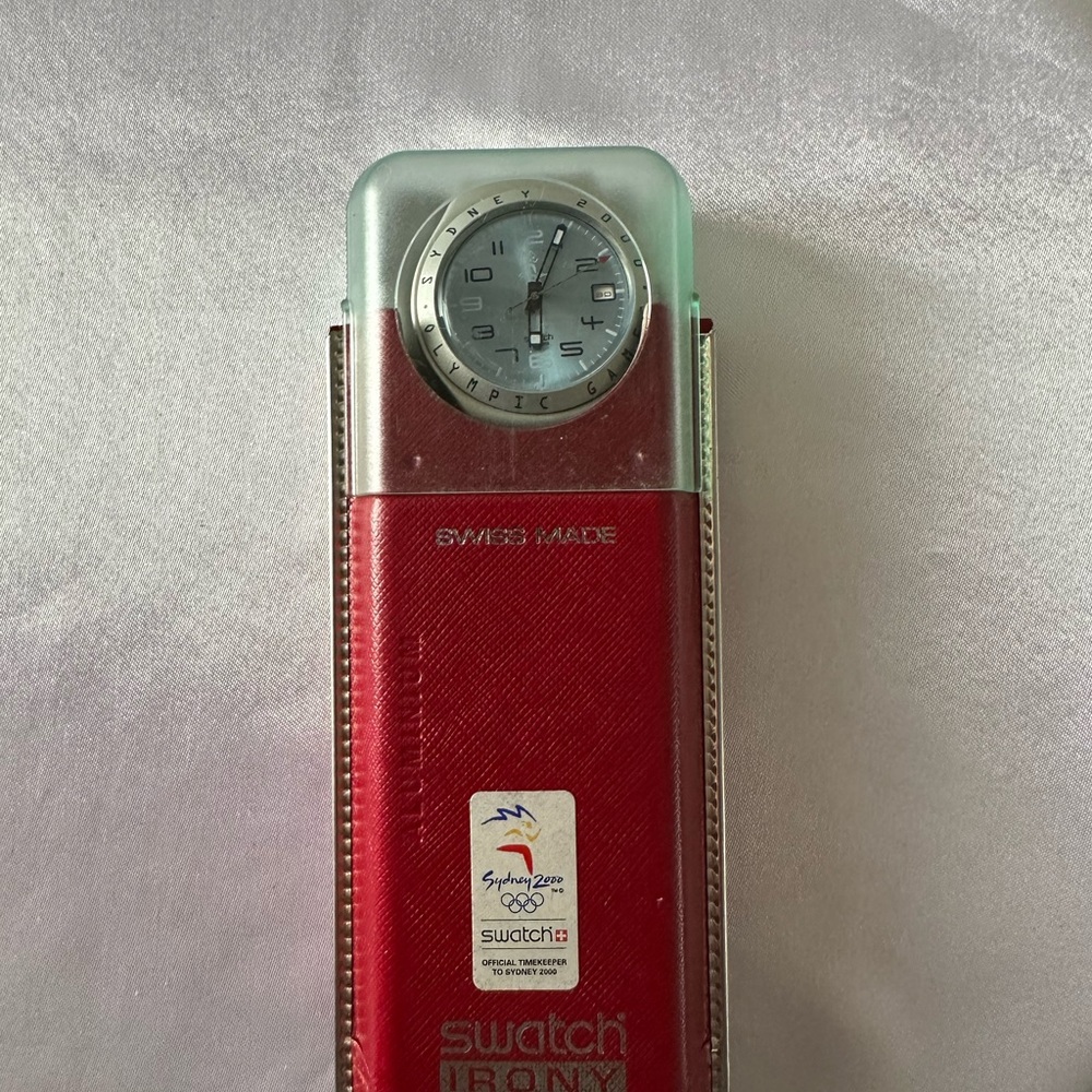 Swatch watch, Sydney 2000 Olympic Games, Silver watch with navy blue band.